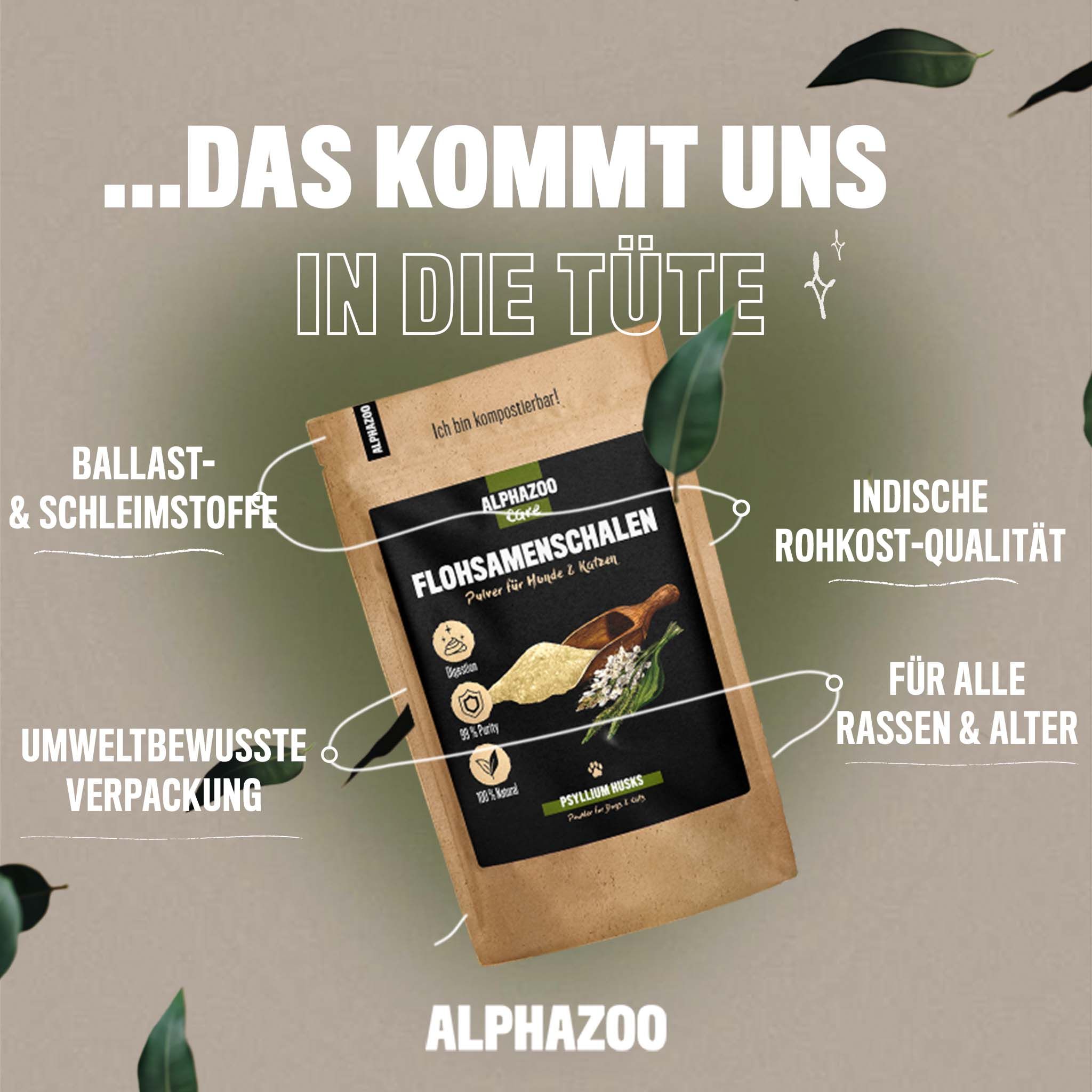 ALPHAZOO Flohsamenschalen gemahlen für Hunde und Katzen