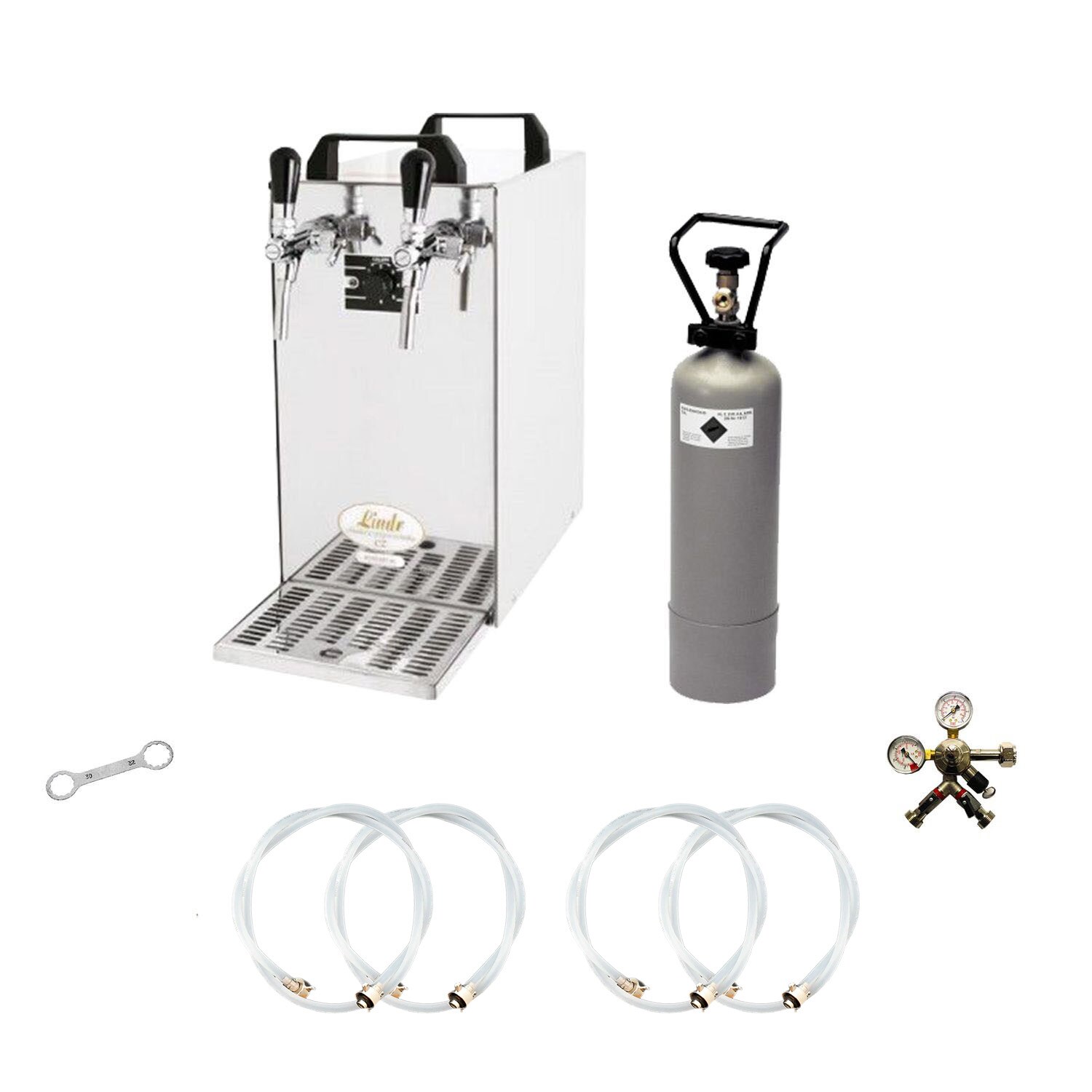 Komplett Set - Zapfanlage, Bierzapfanlage - Kontakt 40 2-leitig Trockenkühler, Durchlaufkühler 50 Liter/h, Green Line, Korb,Flach