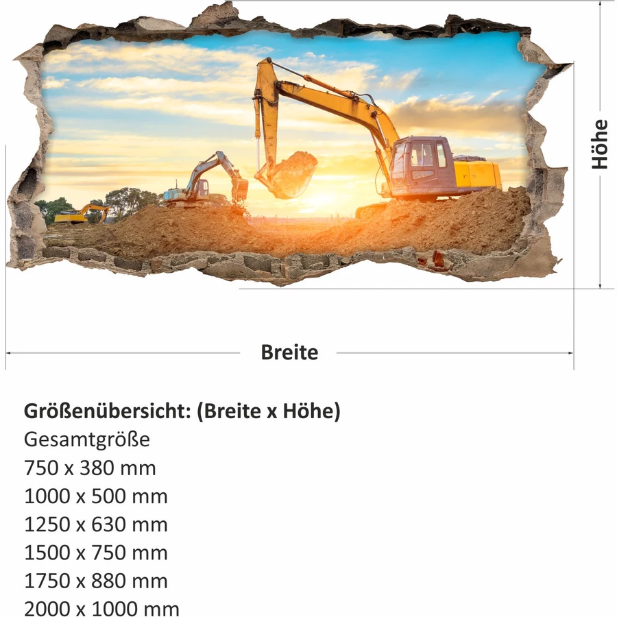 Nikima Wandtattoo 177 Bagger - Loch in der Wand in 6 vers. Größen bunt