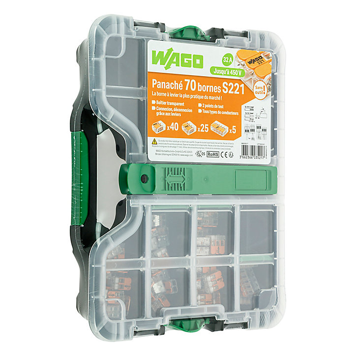 Borne de connexion 2,3,5 entrées Wago S221, lot de 70