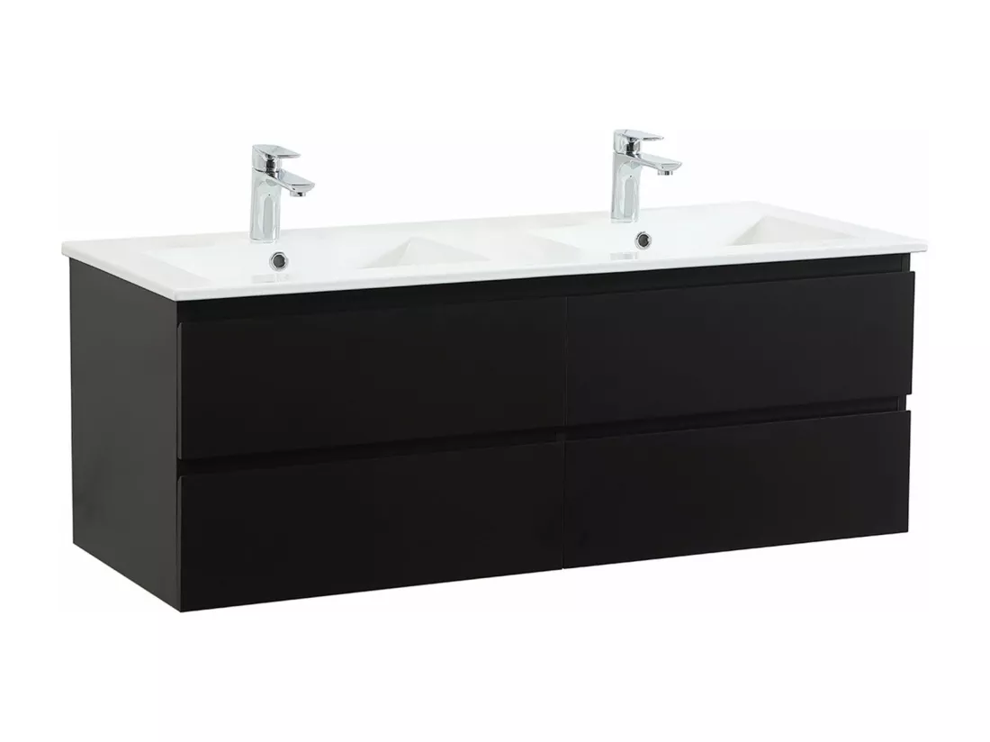Meuble double vasque noir carbone 120cm + plan double vasque