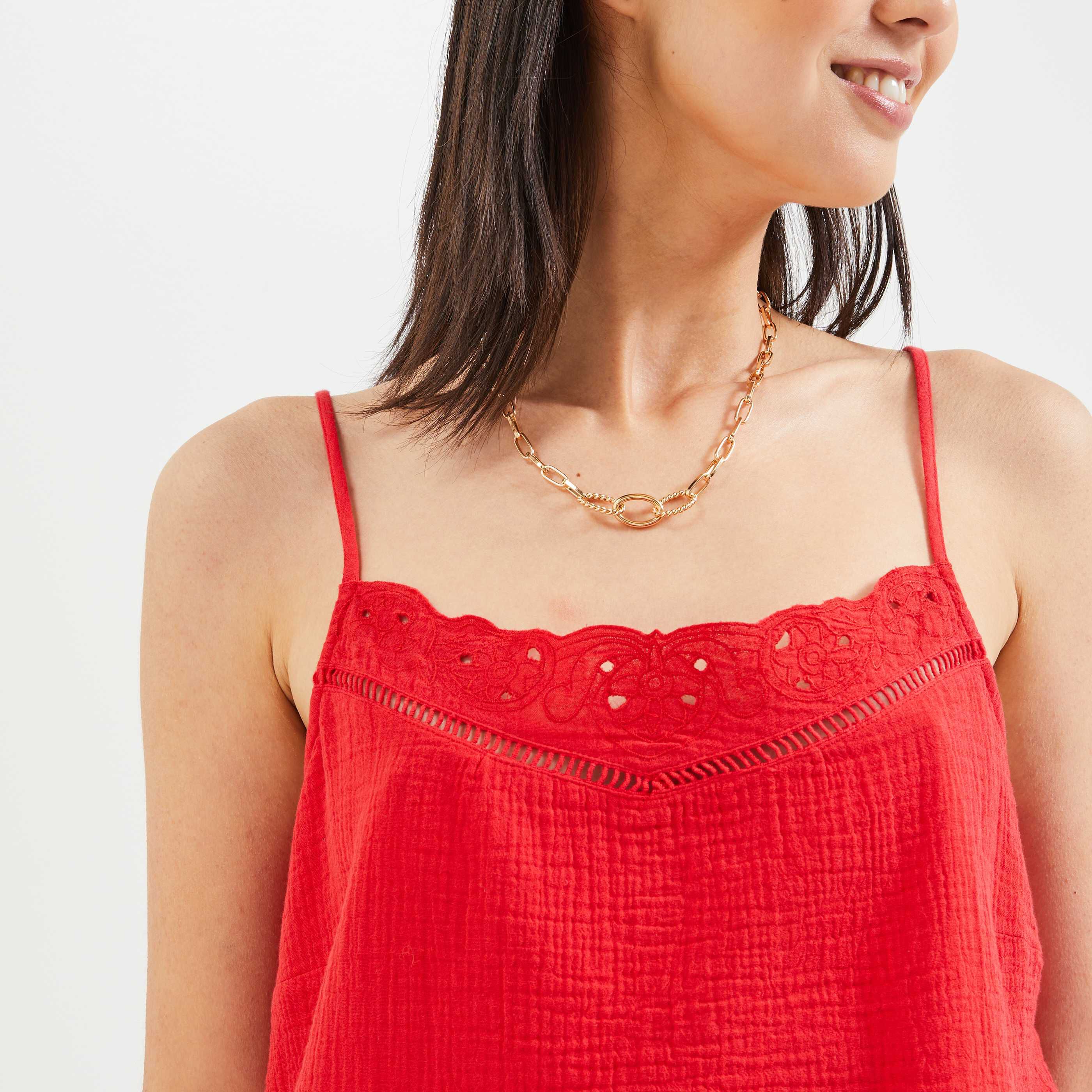 Débardeur brodé femme - ROUGE