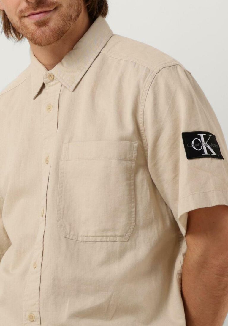 CALVIN KLEIN beige calvin klein casual overhemd linen ss shirt