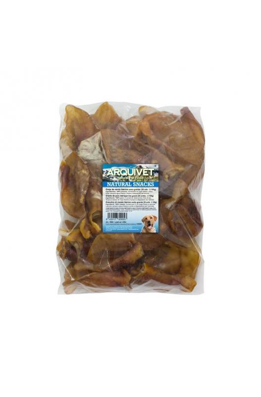 Orelhas de porco ibérico tamanho extra grande (+60g). Pacote com 30 unidades.