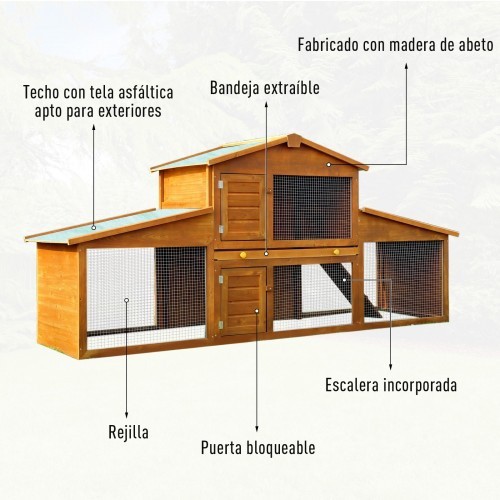 Gaiola para coelho PawHut de 2 níveis com área aberta, cor madeira