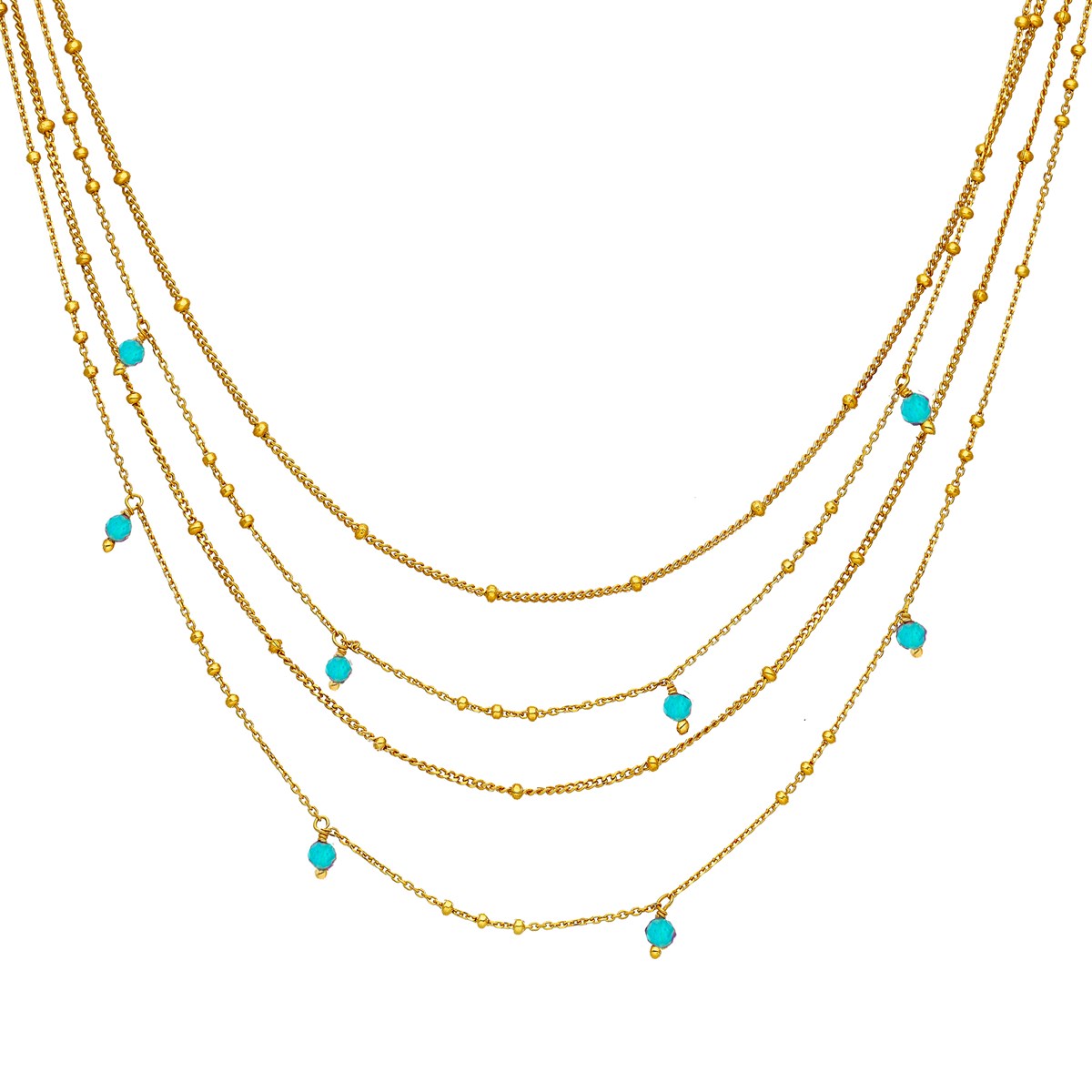Collier Argent Doré Multiples Chaine Et Pierres Naturelles Turquoise