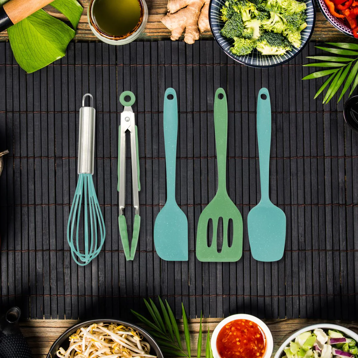 5 ustensiles de cuisine pour enfants en silicone Mini Monster Fackelma