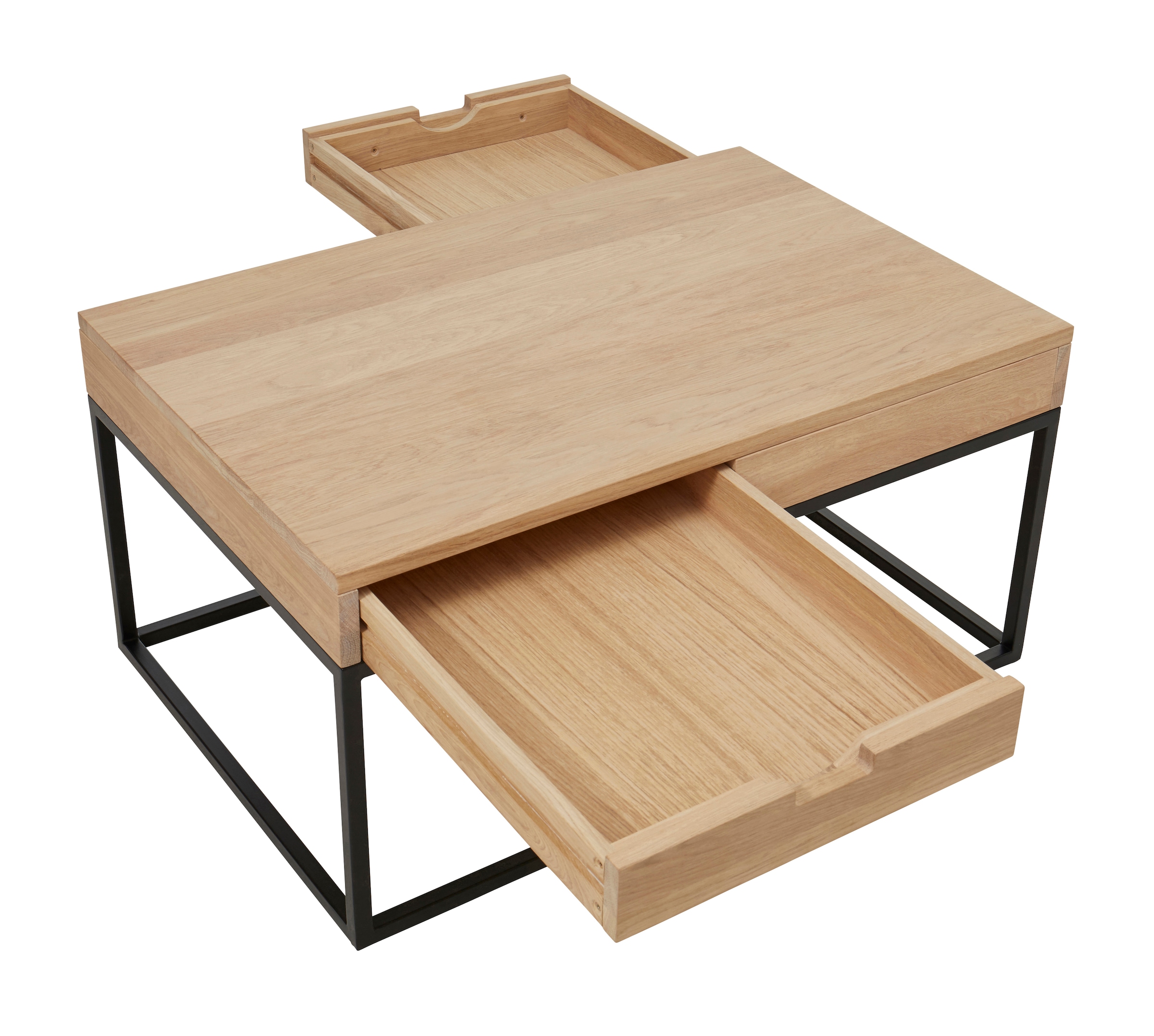 Home affaire Couchtisch »Rava« B/T/H: 90/60/45 cm,  aus Eichenholz, FSC® zertifiziert, mit 2 Schubladen, Metallgestell