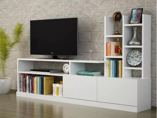 Ensemble meuble TV et bibliothèque DOLUNAY blanc 165 cm
