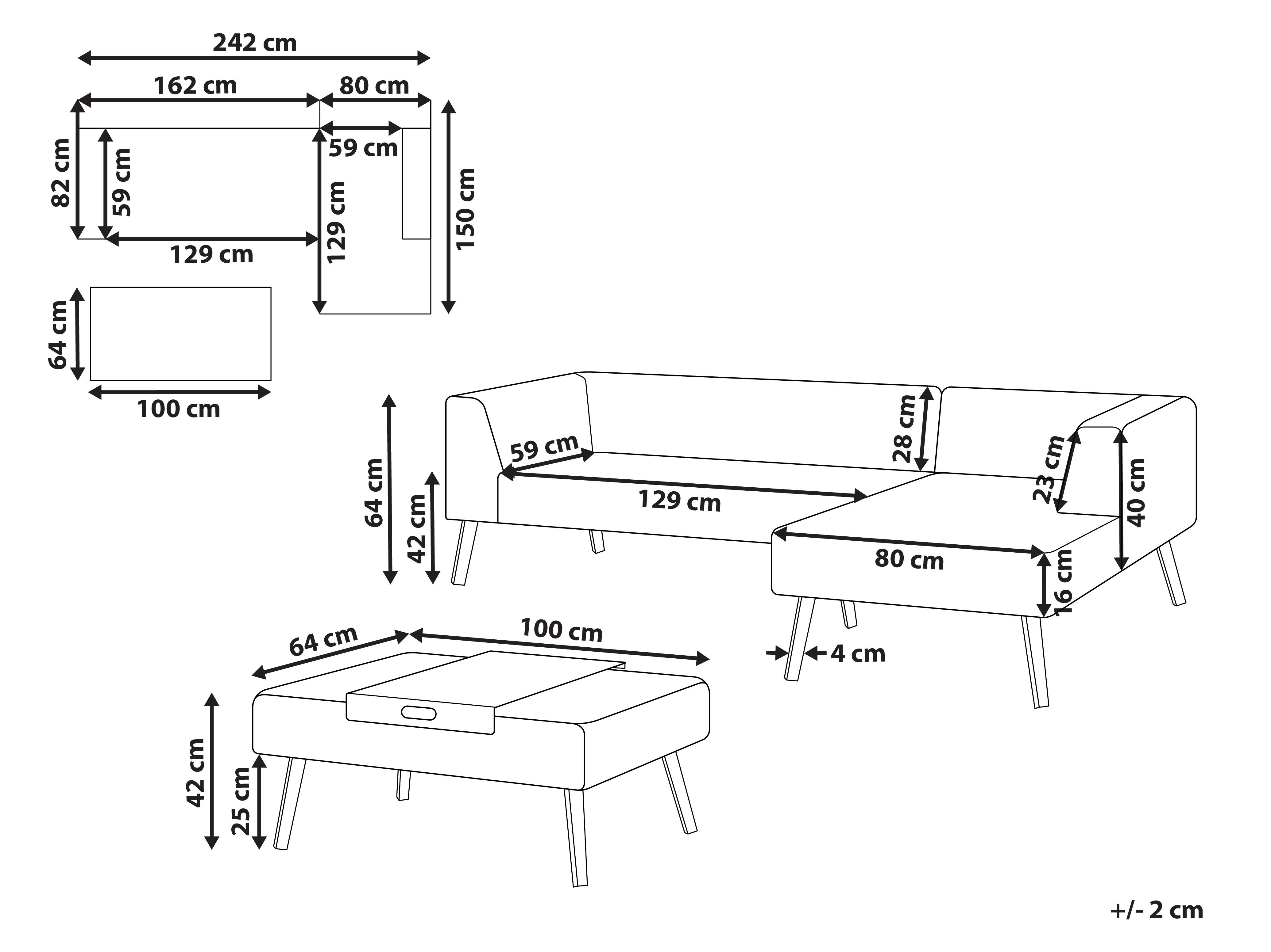 Tuin hoekloungeset met tafel 4-zits SORRIVOLI linkszijdig Beige