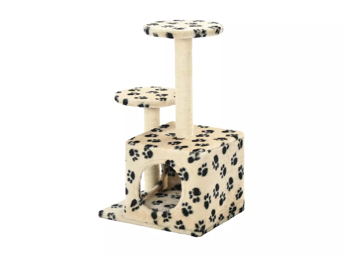 Arbre à chat avec griffoir en sisal 60 cm Beige Motif de pattes