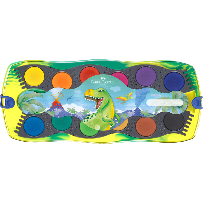 Faber-Castell Malkasten Deckfarbe Connector Dino, assortiert, 12 Stück