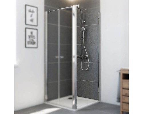 Zijpaneel voor Breuer Elana 6 75 cm draaideur, helder glas, zilveren profielkleur