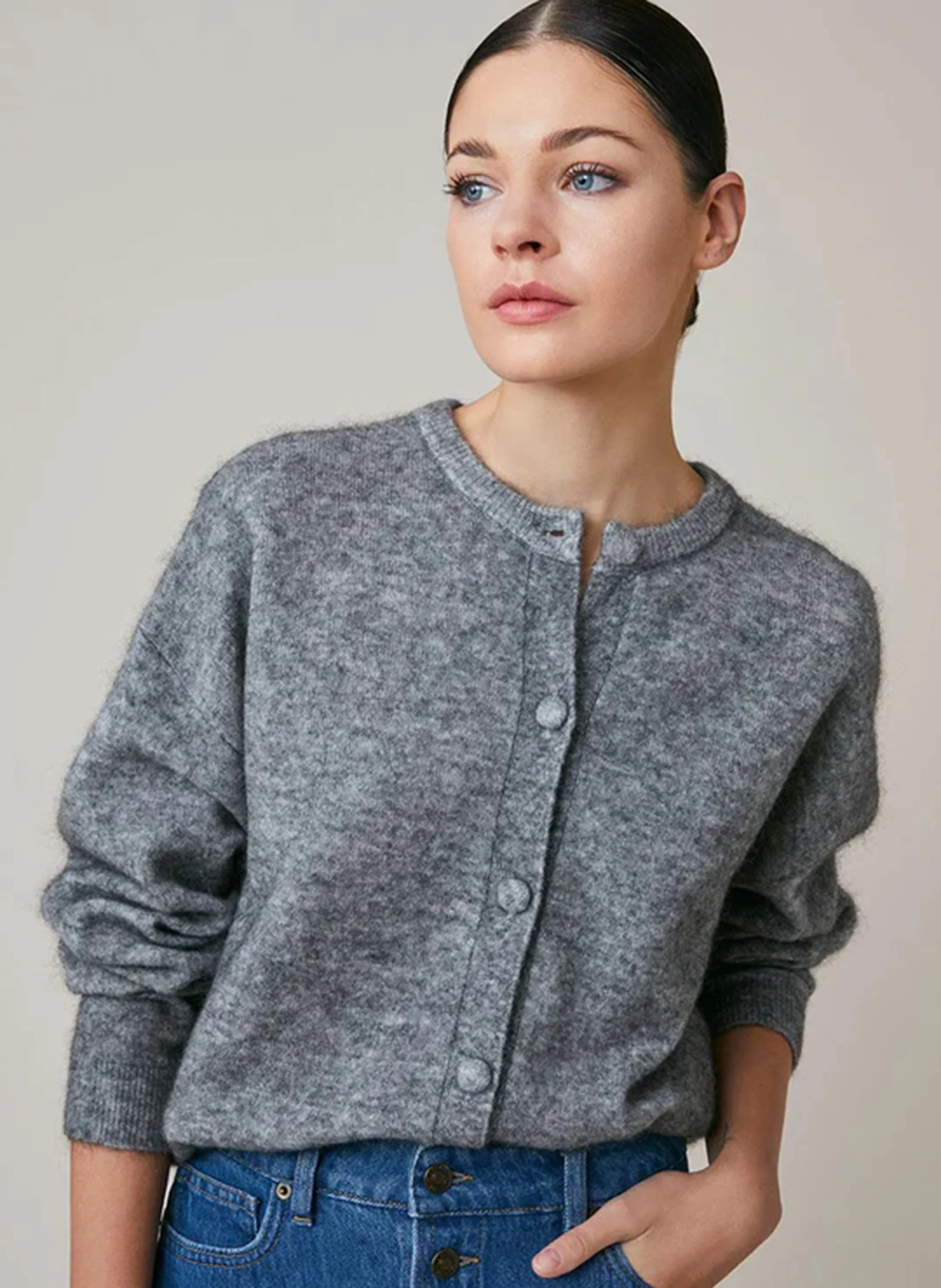 EMMANUELLE - Gilet boutonné en laine mélangé | Gris