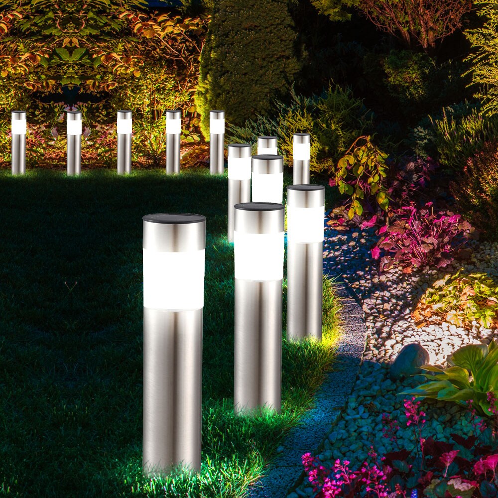 12er Set LED Edelstahl Solarleuchten, Höhe 28 cm
