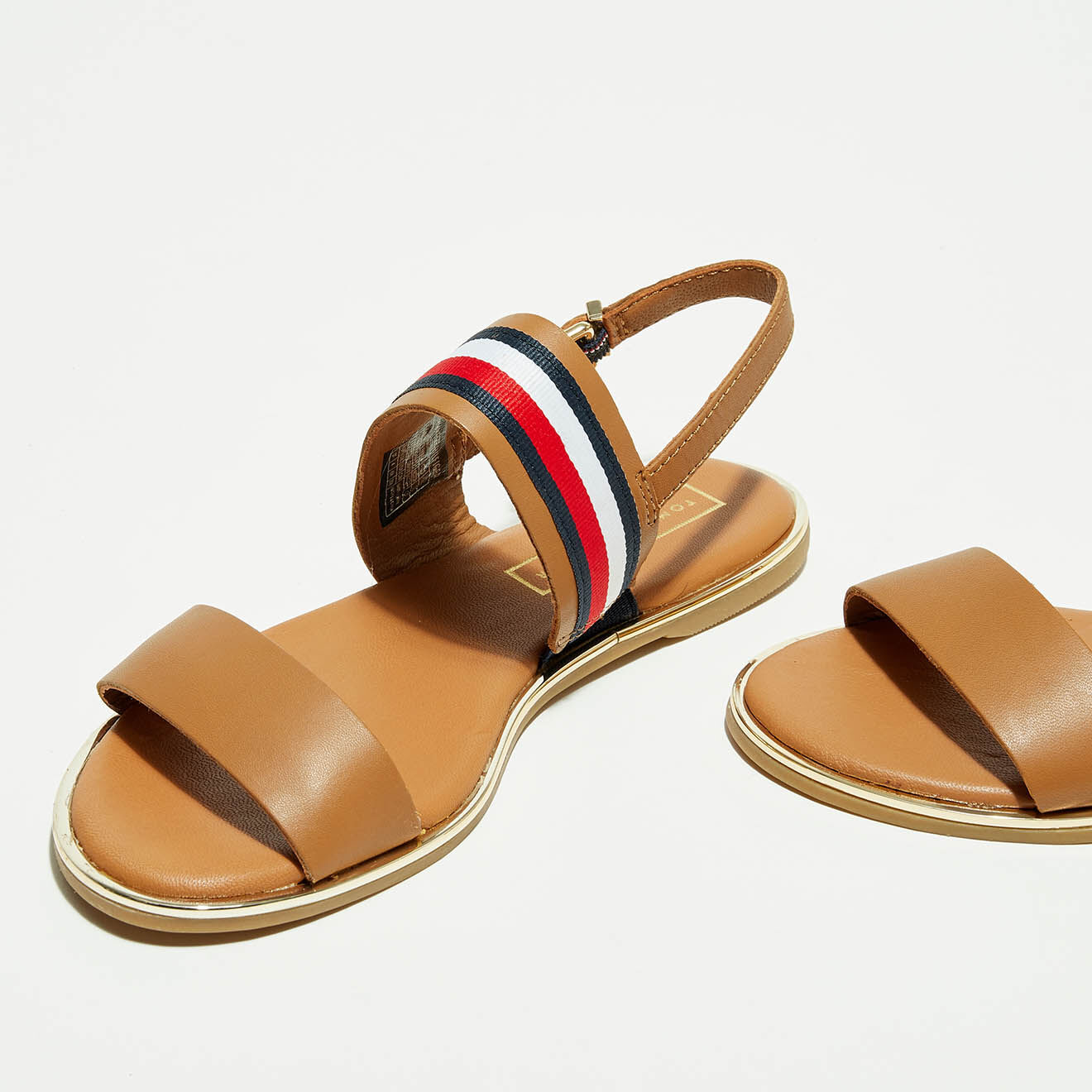 Tommy Hilfiger Sandales en Cuir Corporate Ribbon cognac
