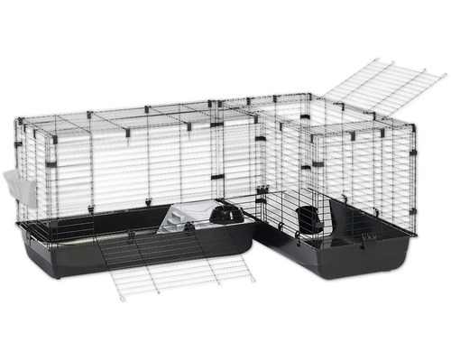 Savic Cubix Hoekkooi voor knaagdieren, ca. 148 x 50 x 63,5 cm, innovatief L-vormig design, opvouwbaar, voor kleine knaagdieren, grijs/zwart