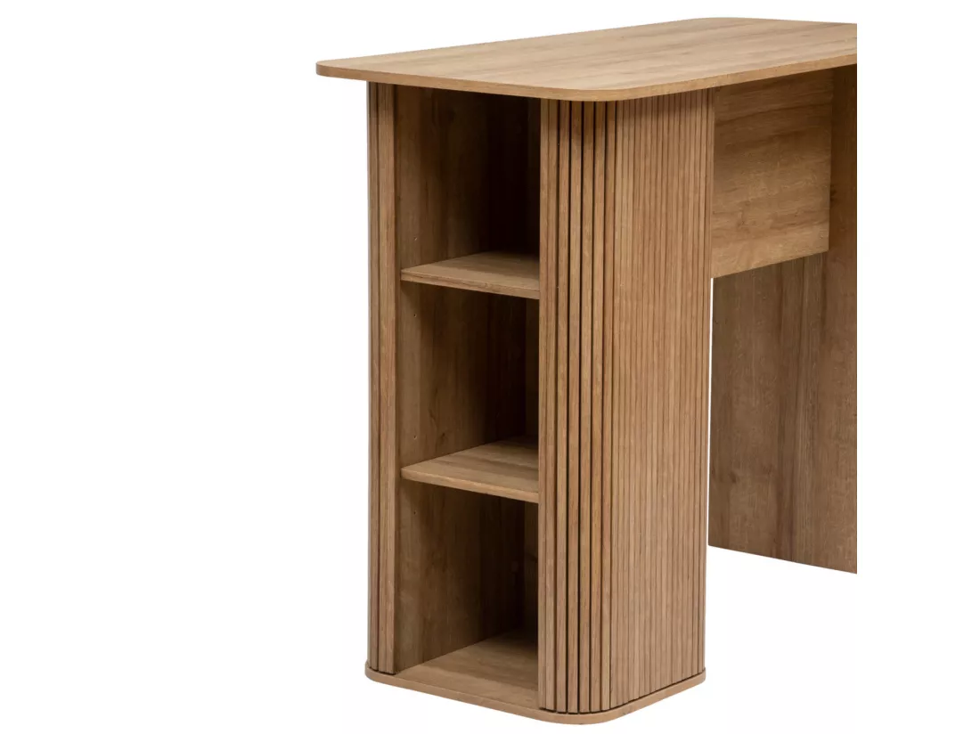 Table de bar en bois MDF coloris naturel - L. 120 x P. 60 x H. 102 cm