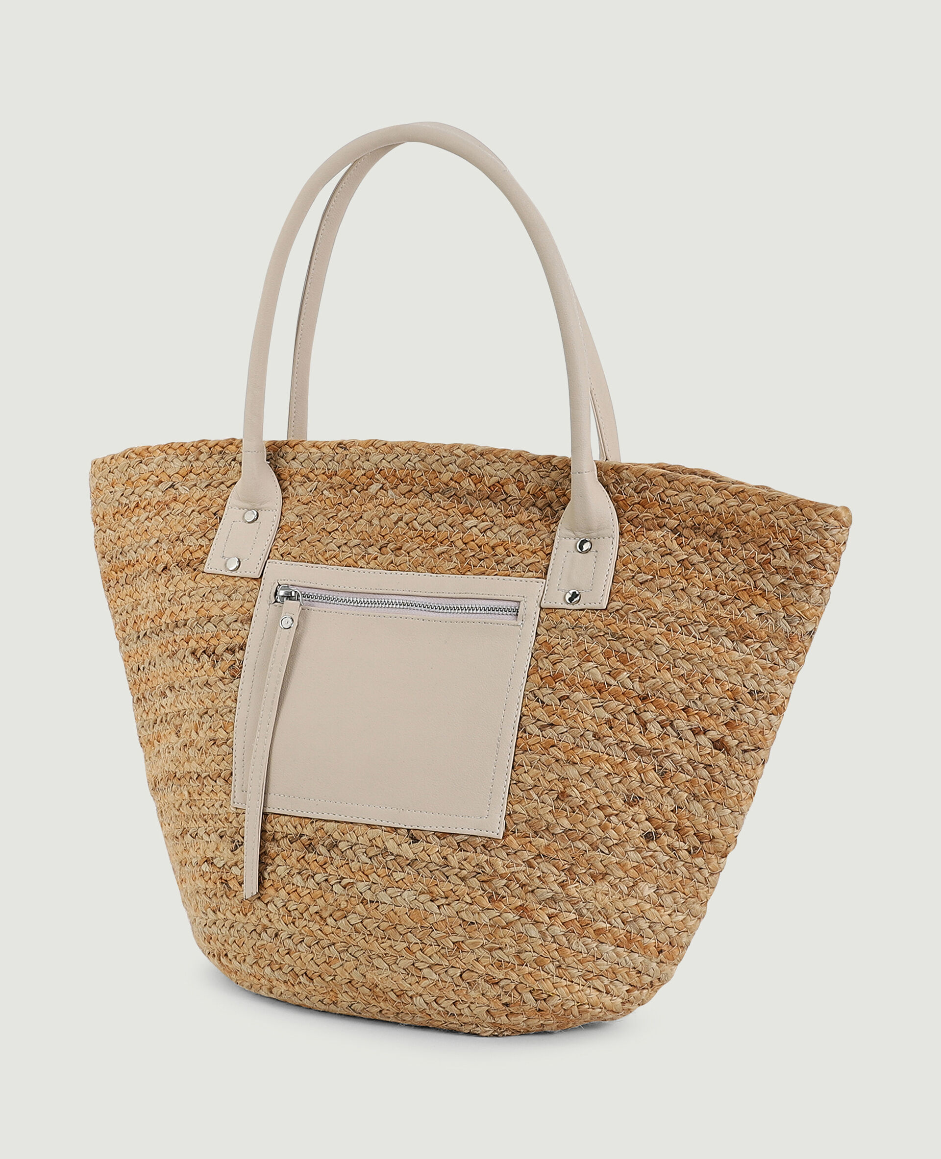 Sac cabas en paille détails simili - Écru