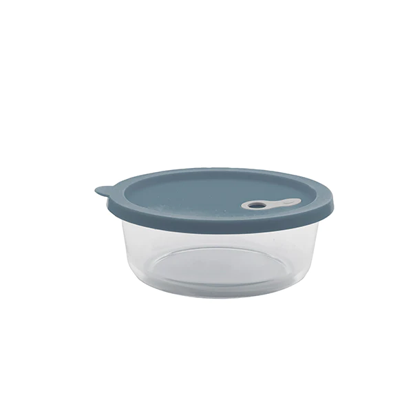 Boite ronde en verre avec couvercle en silicone bleu 880 ml Point Virg