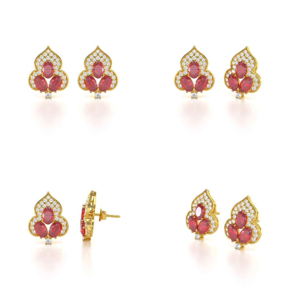 Boucles d'oreilles ADEN Or 585 Jaune et Rubis 3.5grs