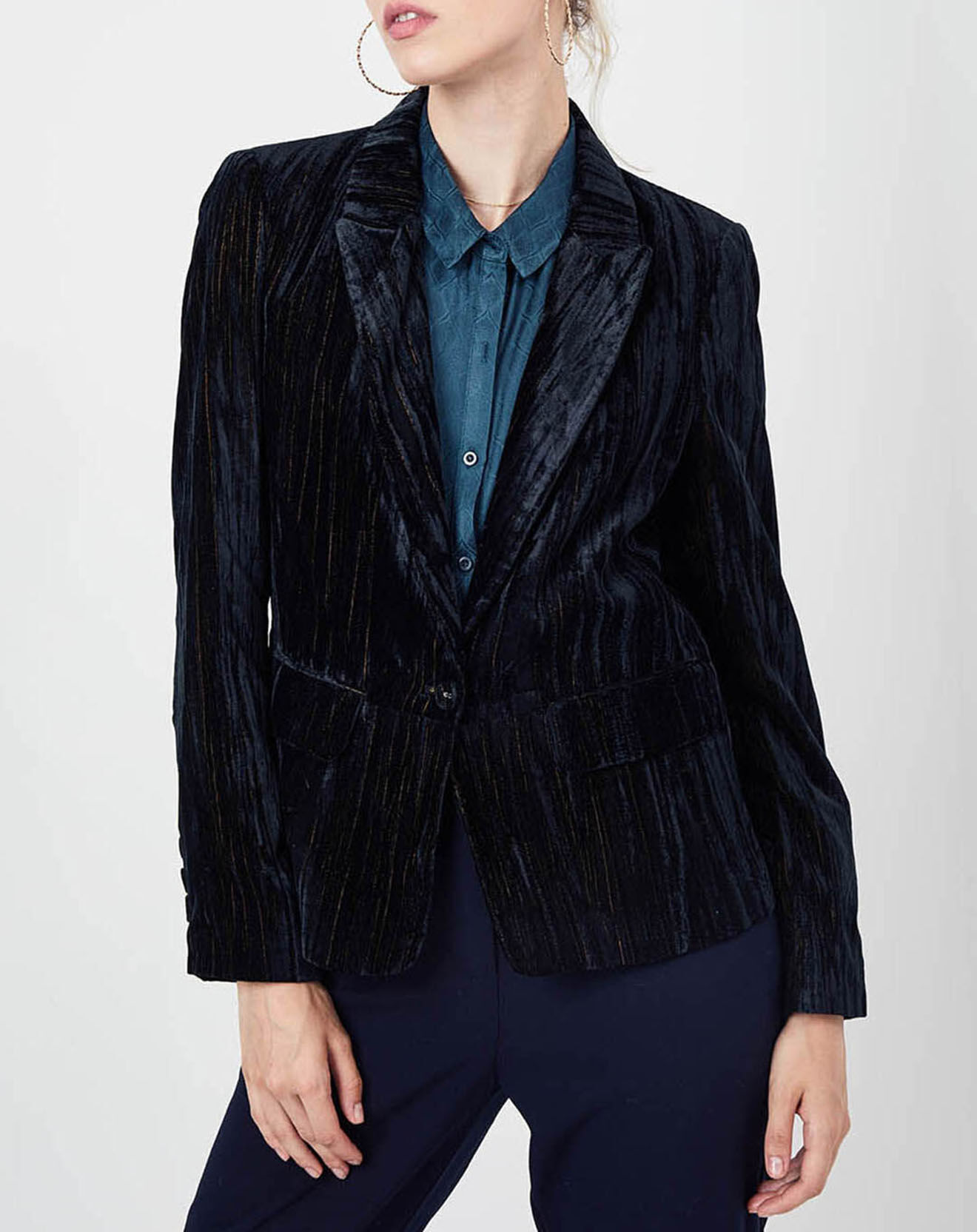 See u Soon Veste en Velours Panais rayée noire