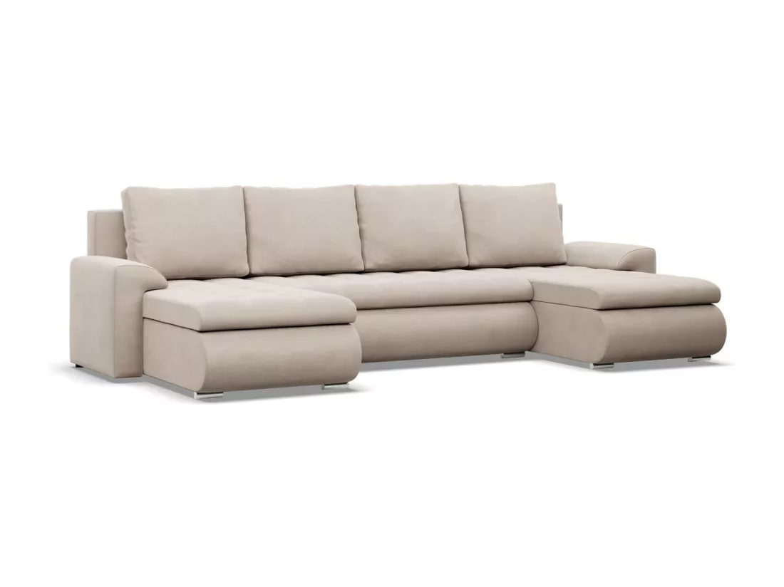 Canapé d'angle en U avec fonction sommeil, 2 méridiennes, Beige