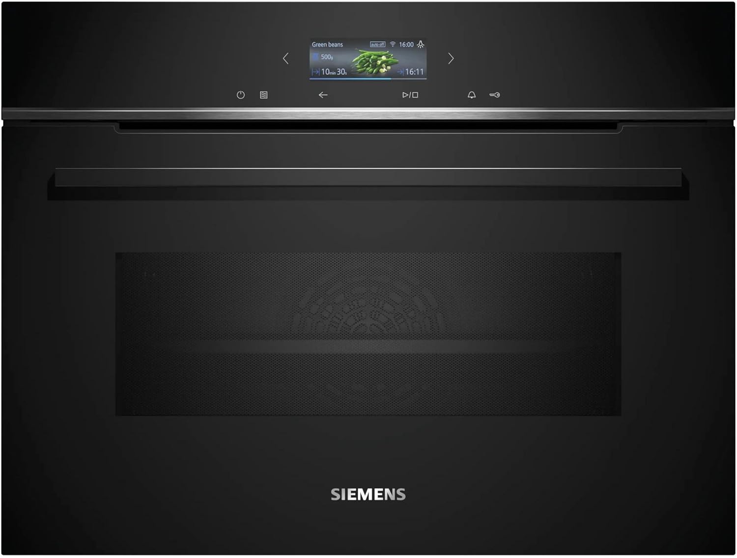 Siemens CM724G1B1, iQ700 Smarter Einbau-Kompaktbackofen mit Mikrowellenfunktion, 60 x 45 cm, 900 W, Made in Germany, Schwarz, Hydrolyse, Air Fry, Backofenassistent, Teleskopauszug, Farb-Touchscreen