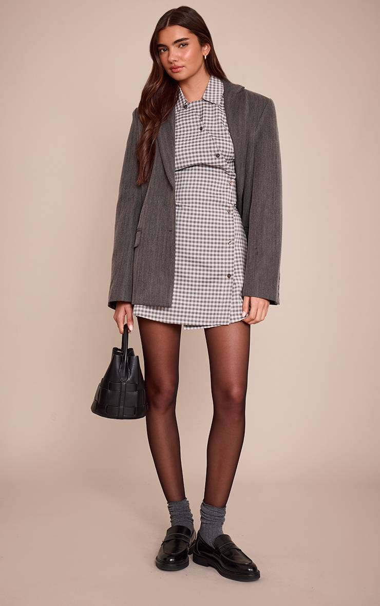 Gris Robe Chemise À Carreaux Boutonnée