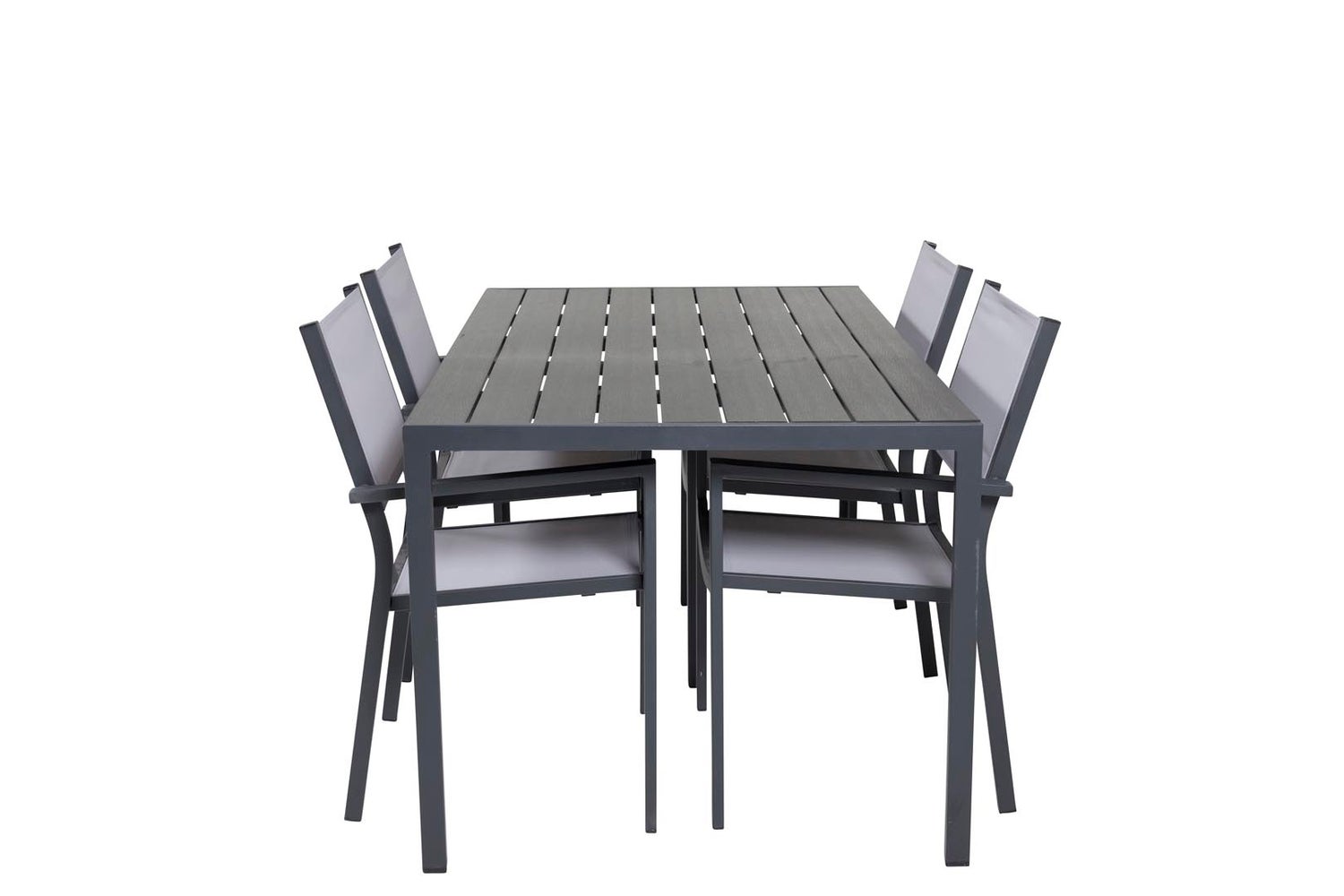 Tuinset Break: tafel 150x90cm, 4 Copacabana stoelen, zwart/grijs. 150 x 74 x 90 cm