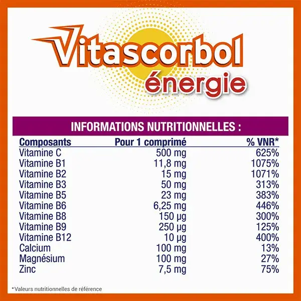 Vitascorbol Suplemento Alimentar Energético Multivitamínico 30 comprimidos efervescentes