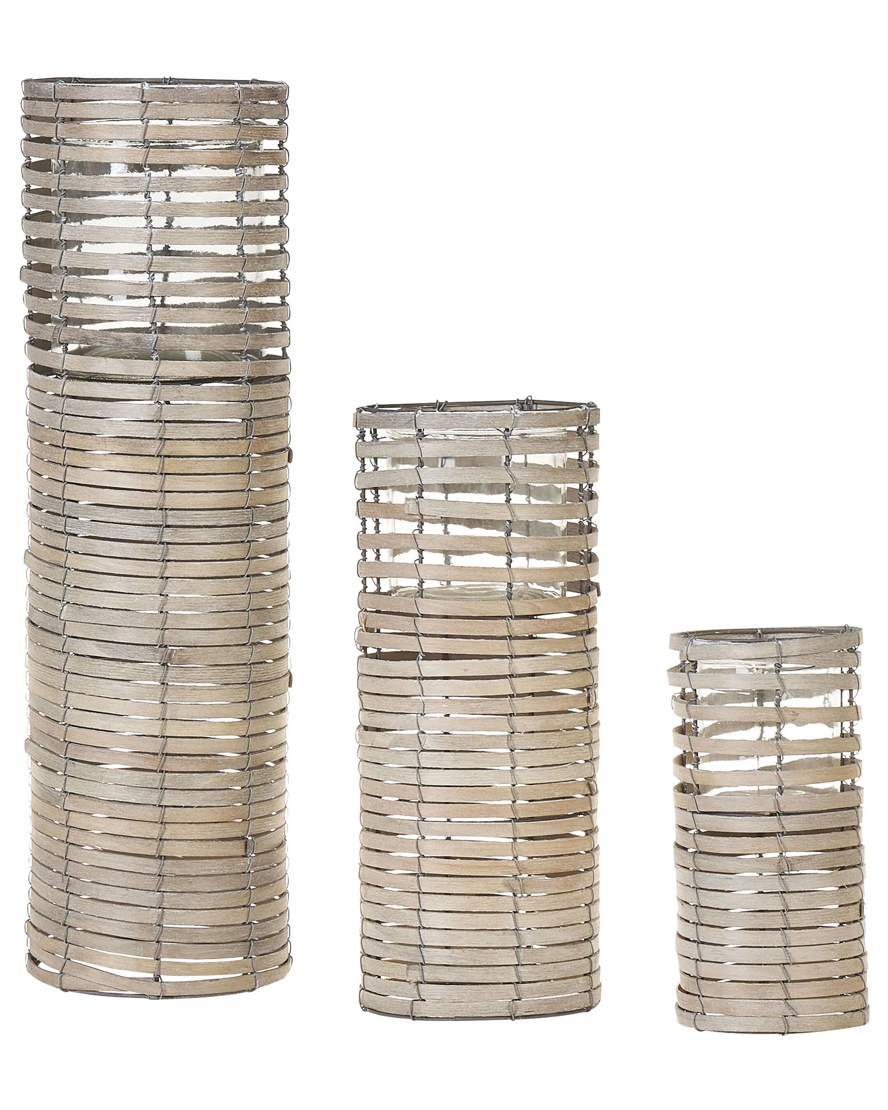 Set van 3 kaarshouders ROVARE Populierenhout 60/39/25 cm Grijs