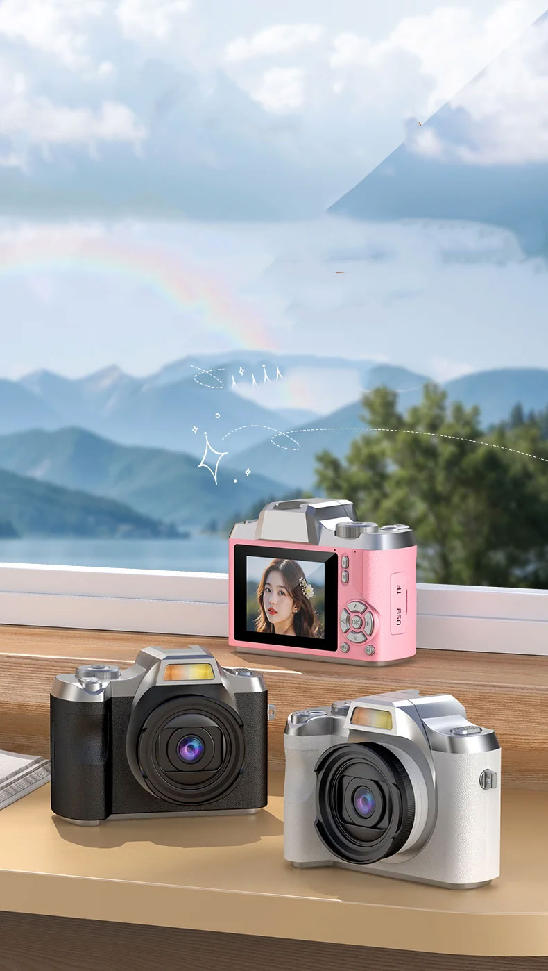 64MP Kamera Fotoapparat Digitalkamera mit LED Licht 2.4” IPS Display   Micro SD Karte 32GB und Card Reader (800mAh) - Braun