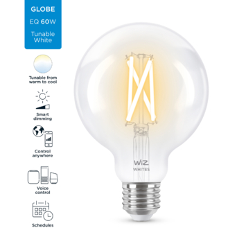 WiZ Connected LED globe E27 60W filament helder koel tot warmwit licht dimbaar
