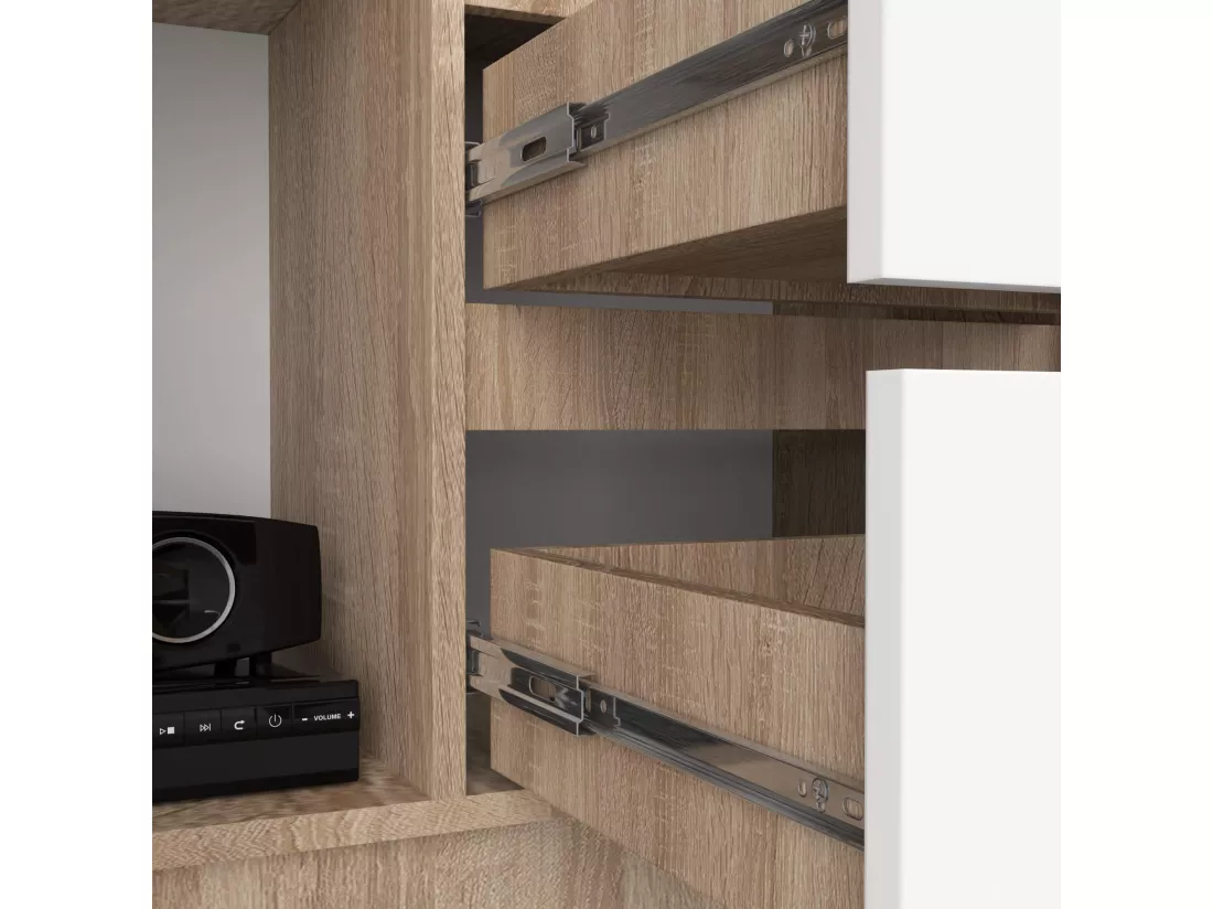 Bibliothèque de bureau AKORD R11 Chêne Sonoma 80 cm 1 porte 2 tiroirs façade Blanche mat 7 étagères 80x35x180 cm