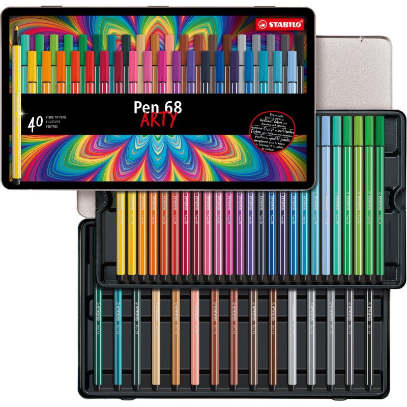 Feutre Stabilo Pen 68 Arty pointe ogive 1 mm - Boîte de 40 couleurs assorties