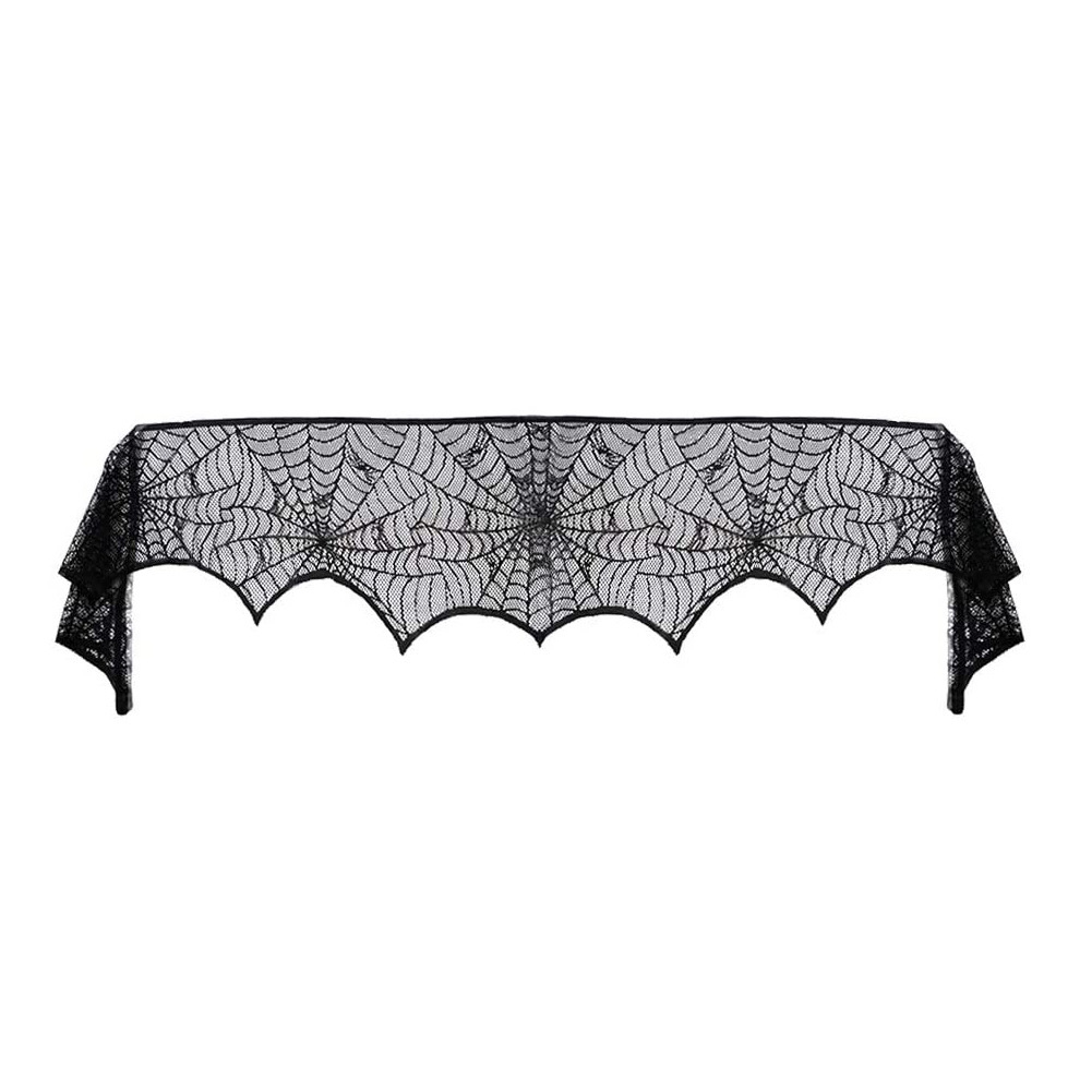 (250x45cm) Spinnen Netz Tuch Halloween Türvorhang Deko Kaminschal - Schwarz