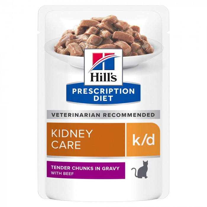 HILL'S Prescription Diet k/d Kidney Care en bouchées au Bœuf - Pâtée pour chat