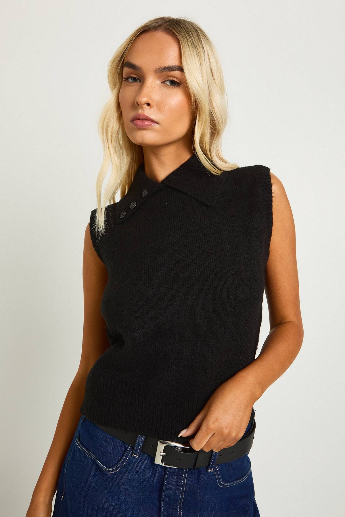 boohoo Collar Detail Soft Knit Knitted Top