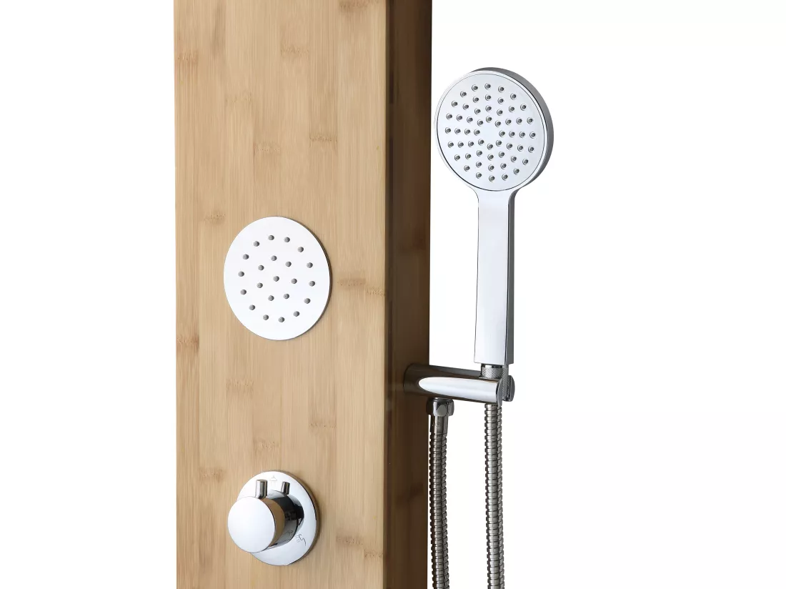 Colonne de douche hydromassante, pluie tropicale et panneau en bambou - 20*140 cm - TISSIA