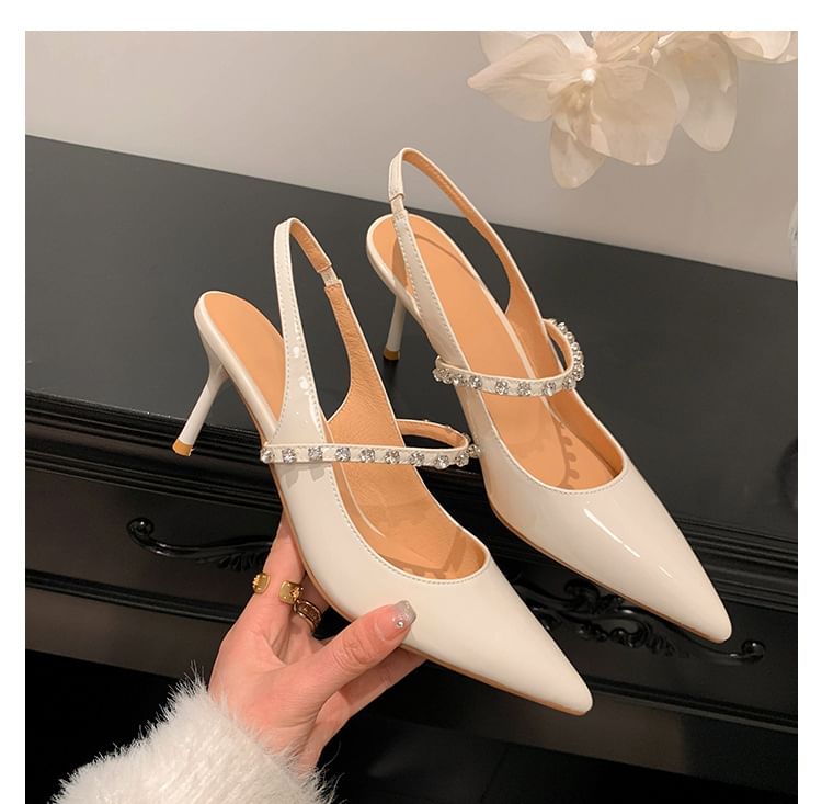 Karlao - Stiletto puntige sandalen met strass accenten van lakleer