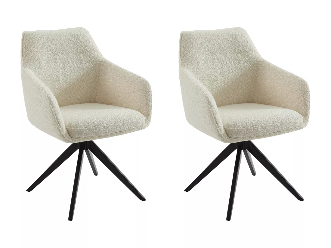 Lot de 2 chaises pivotantes avec accoudoirs - Tissu bouclette et métal noir - Blanc - MUSE de Maison Céphy