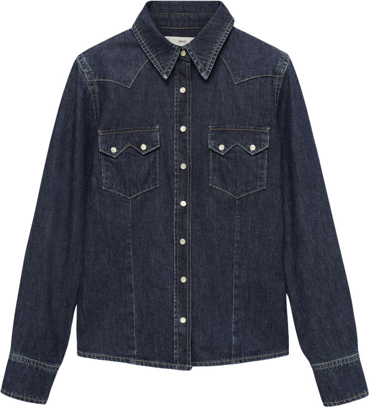 MANGO Chest-pocket denim shirt Open blue