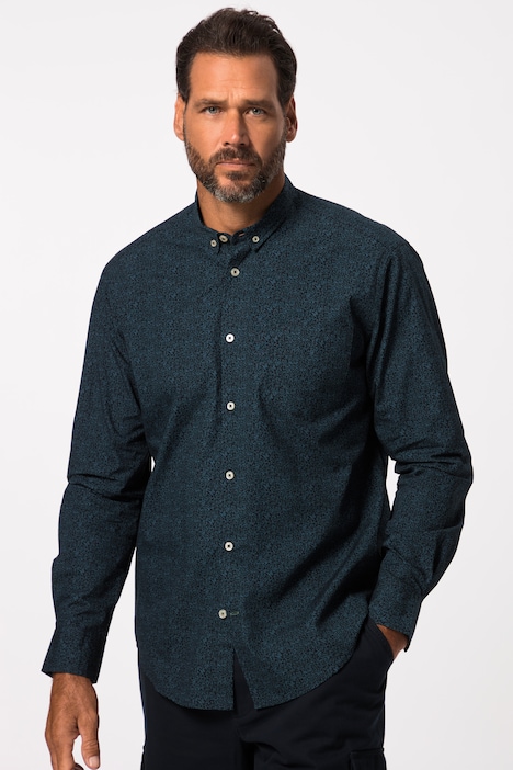Hemd, Langarm, Mini Buttondown-Kragen, Allover-Print, Modern Fit, bis 8 XL