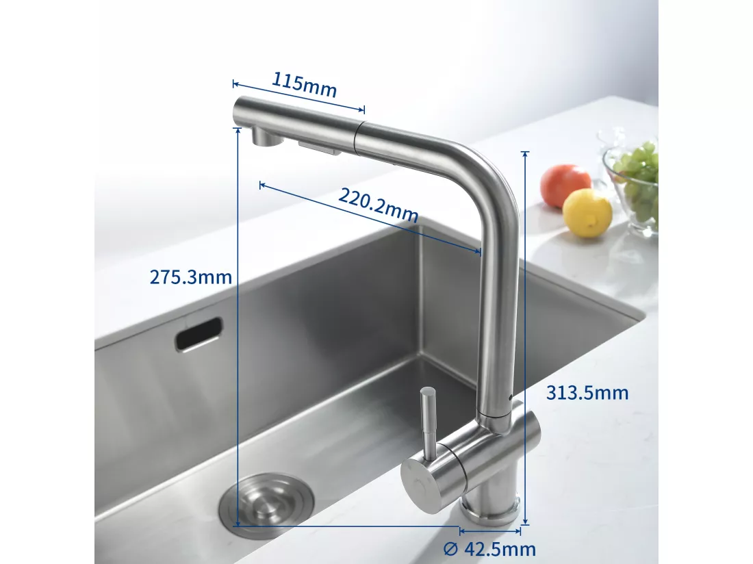 Cecipa max Robinet Cuisine avec Douchette Mitigeur Douchette d'évier Extractible, Pivotant à 360° + Distributeur de Savon de Cuisine Brossée