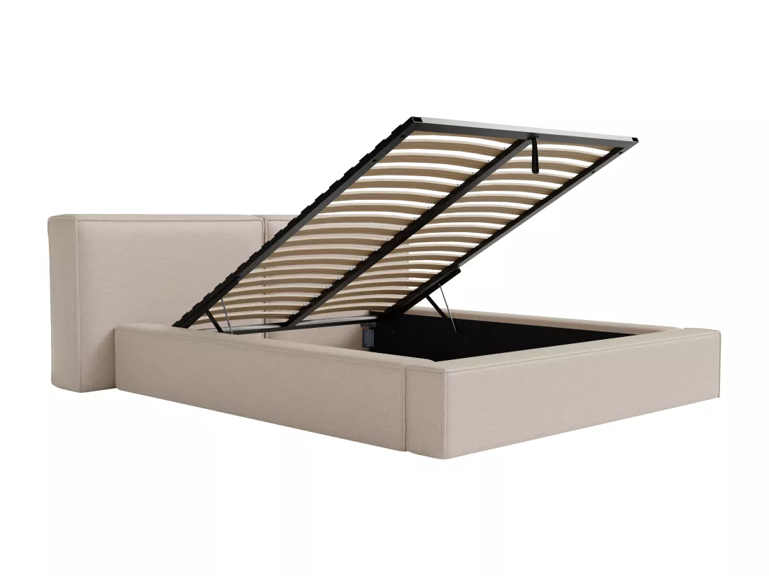 Lit coffre 140 x 190 cm - Tissu - Beige + Matelas - TIMANO de Pascal Morabito