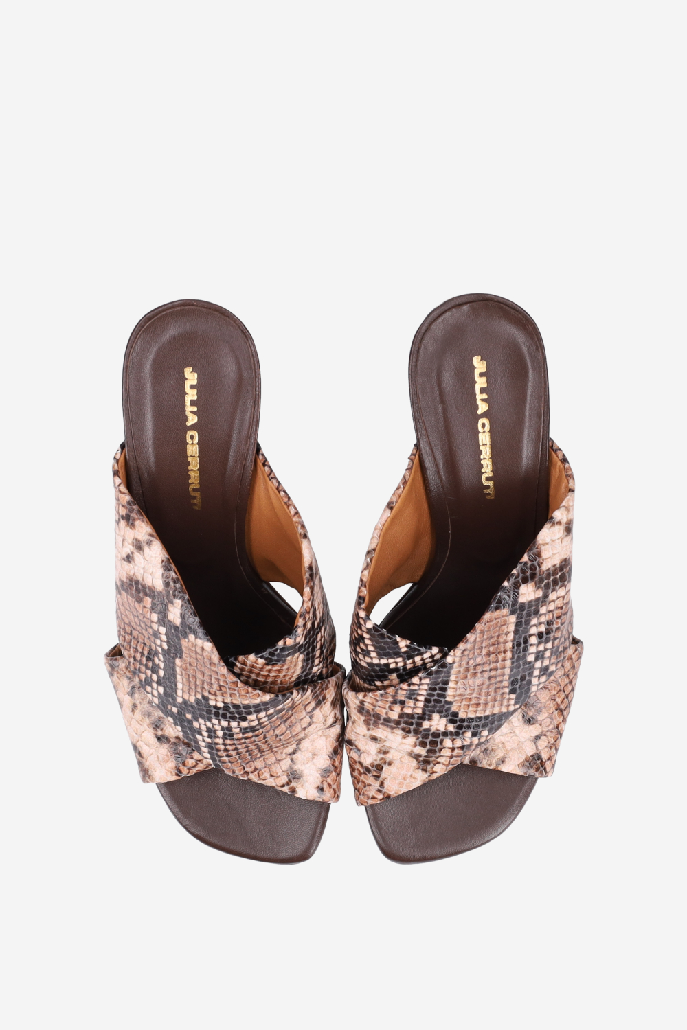 Cross-over leather heeled sandals