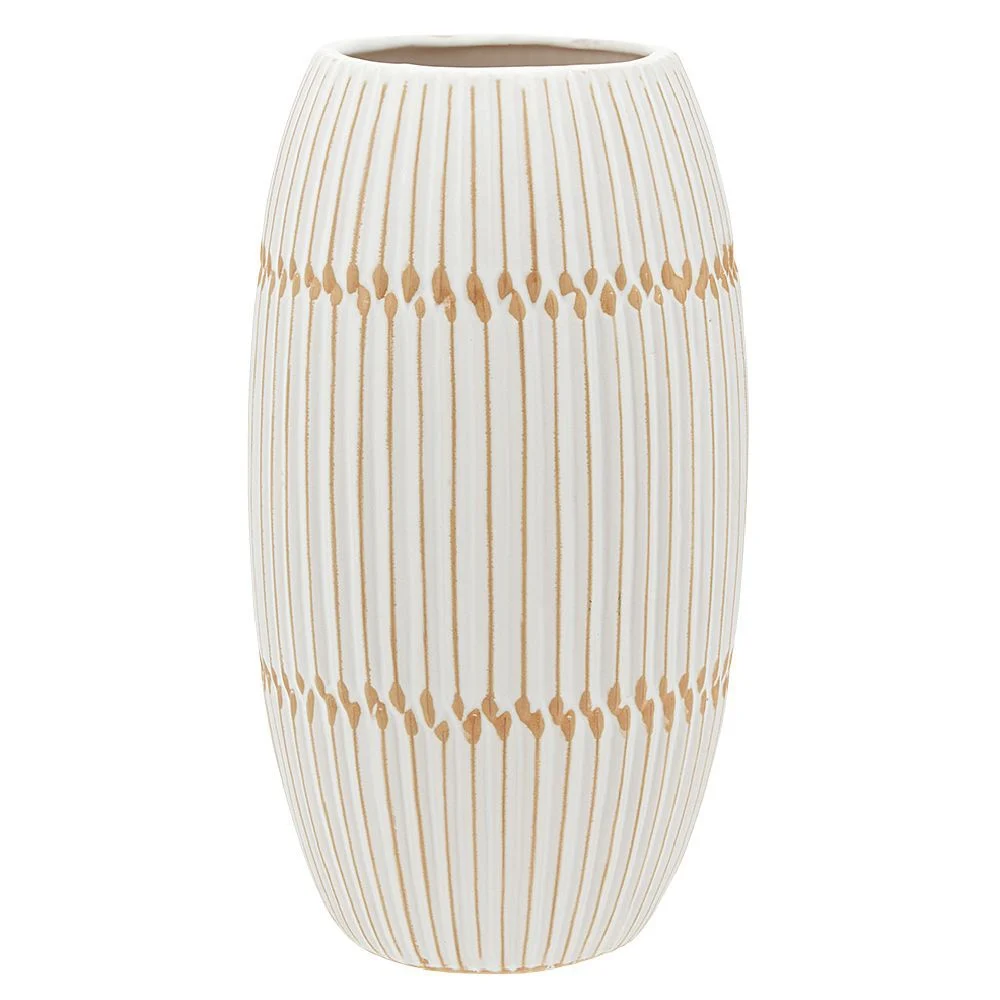 Vase céramique décor relief blanc naturel H.28,5 cm
