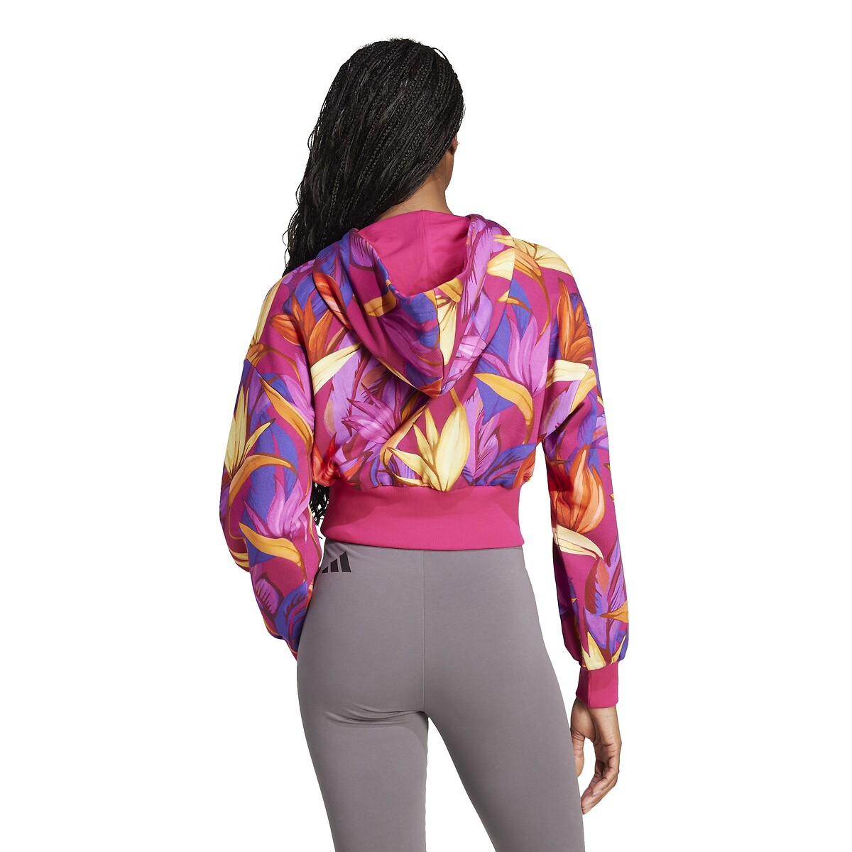 ADIDAS ROUPAS ESPORTIVAS<br>Moletom curto com capuz estampado FARM RIO