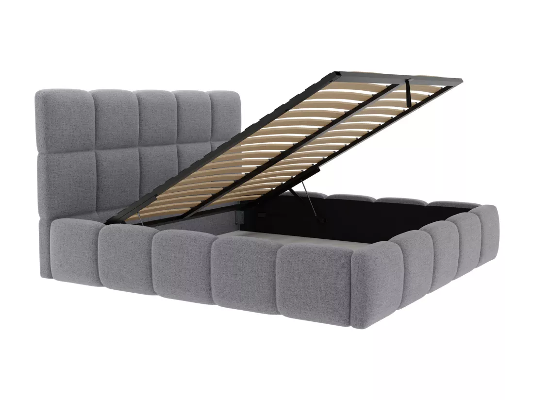 Lit coffre 160 x 200 cm - Tissu texturé - Gris + Matelas - DAMADO de Pascal Morabito